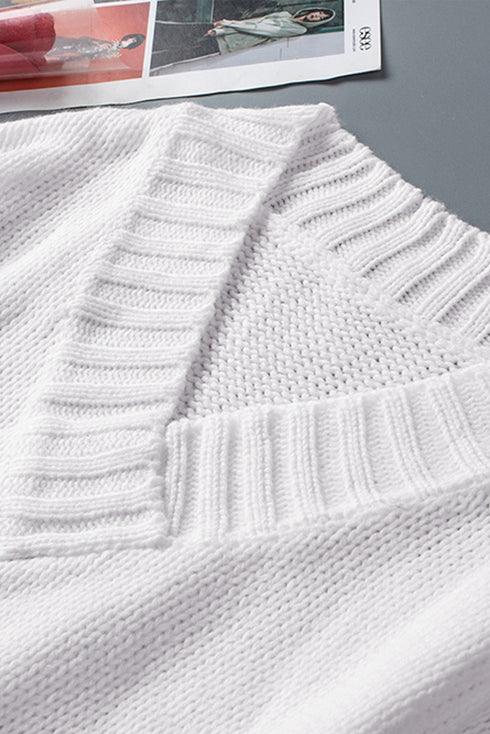 V Neck Drop Shoulder Knitted Sweater